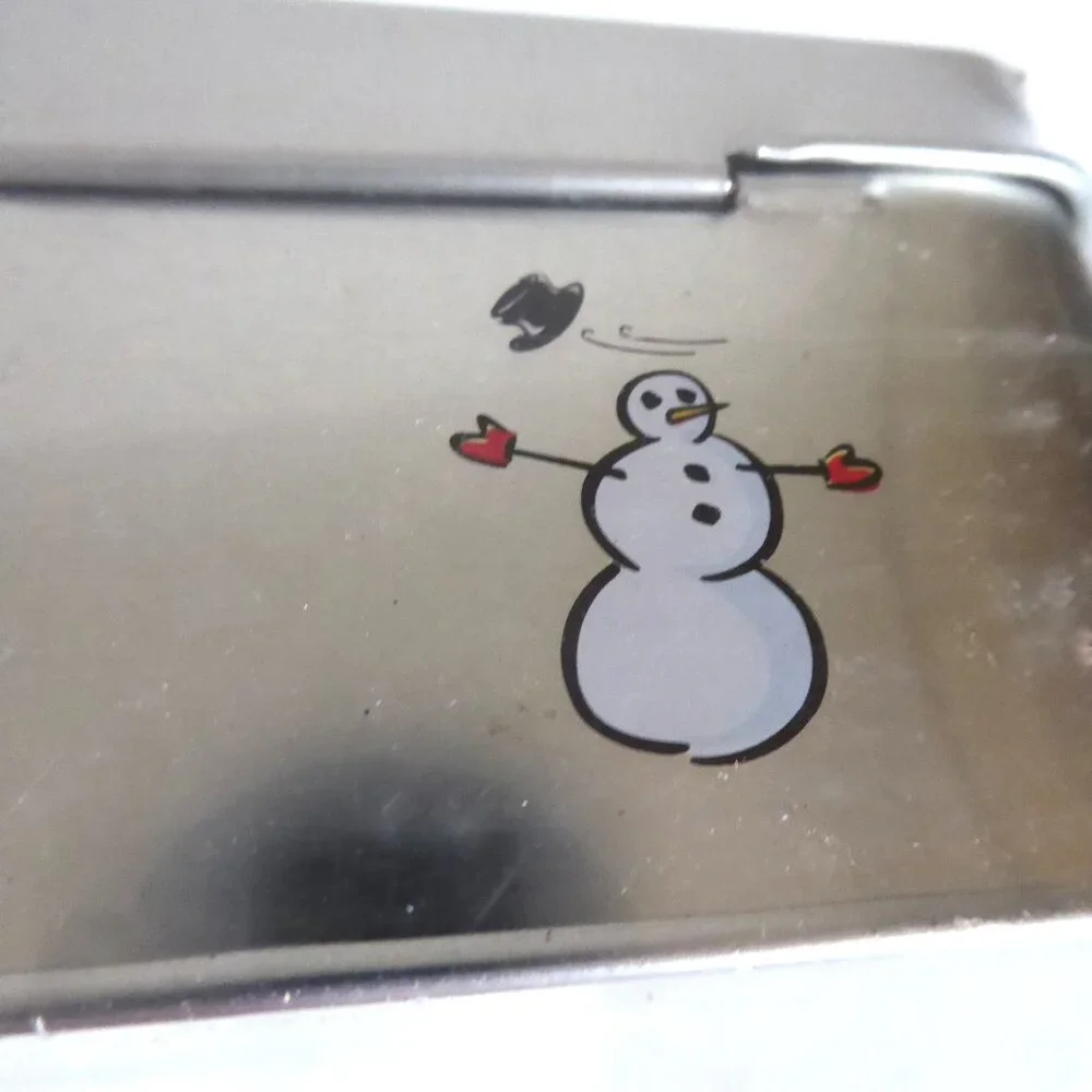 NEW CHRISTMAS SNOWMAN HOLIDAY KEEPSAKE STORAGE TIN BOX CONTAINER STORE